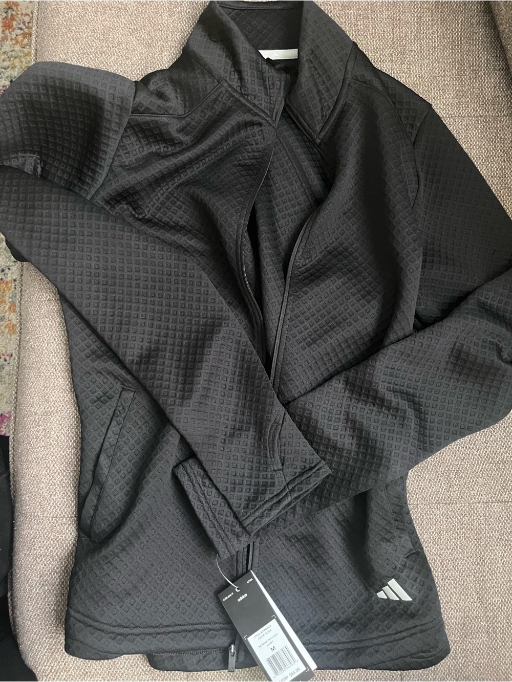 Adidas Women’s Black Full-Zip Quilted Jacket textured golf new medium M light - Picture 4 of 5